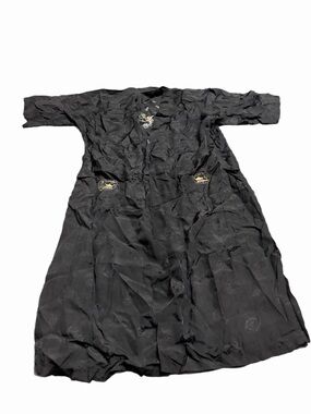 90s Euro Chinese Vintage Kimono Robe Embroidered Rice Field Scene (Black) L
